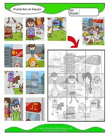 Puzzle Kes Yapıştır Çalışma Sayfaları